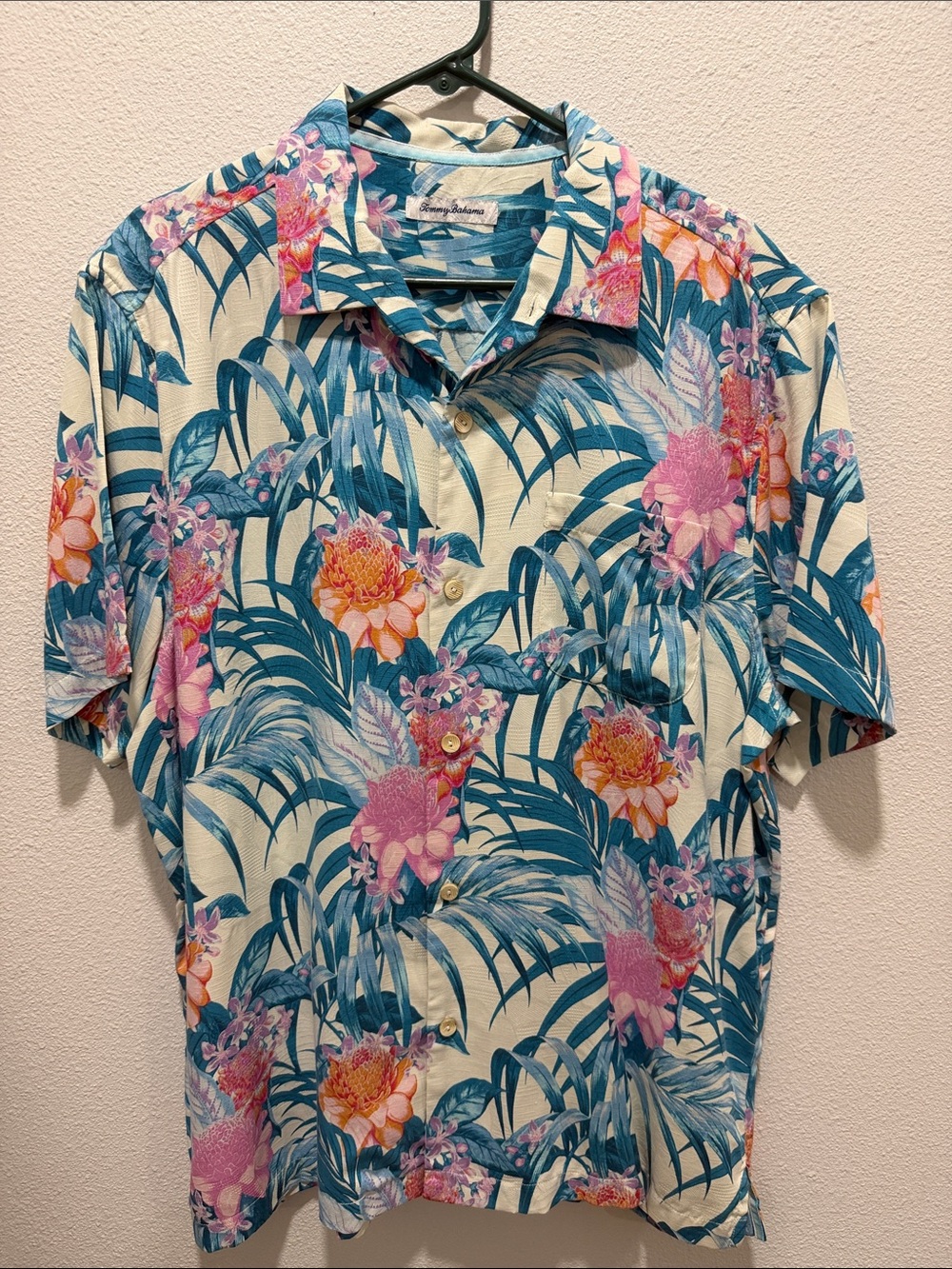 Tommy Bahama Tropical Floral Short-Sleeve Shirt - Teal, Pink & Cream